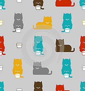 Cat box pattern seamless. Pet Fat cat in small and box background. Baby fabric texture