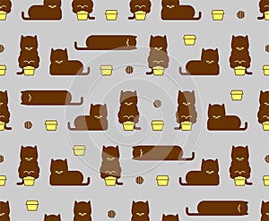 Cat box pattern seamless. Pet Fat cat in small and box background. Baby fabric texture