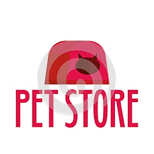 Cat box pet store logo, flat style