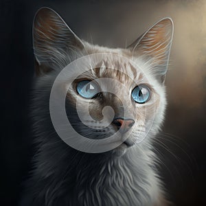 Cat boy with blue Eyes Close Up. Breed of cat Siamese oriental