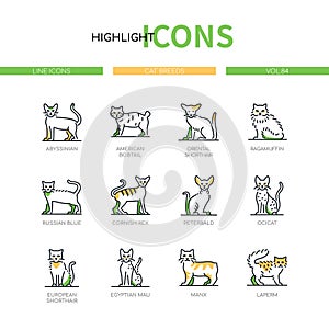 Cat breeds - modern line design style icons set