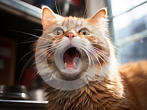 Cat brushing teeth in tiny bathroom mirror