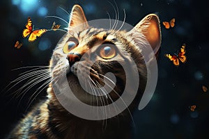Cat and butterfly. Generative AI