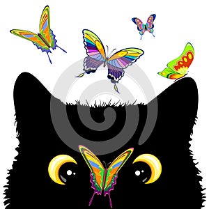 Cat with Butterfly on nose Cute and Naughty Vector Character