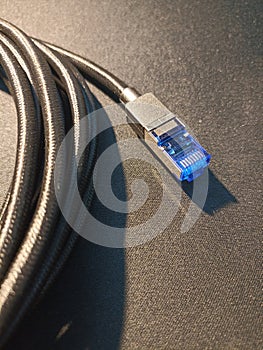 Cat8 Cable Network connect isolate on Black Background