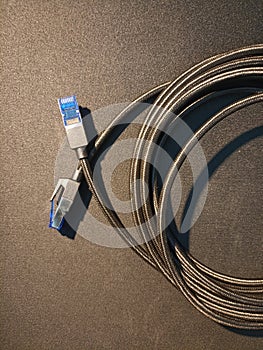 Cat8 Cable Network connect isolate on Black Background