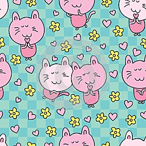 Cat cartoon love flower