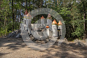 The Cat Castle romantic historic castle miniature with towers a children playground near village Slatinany in Czech republic