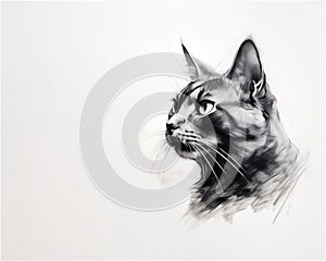 A cat charcoal sketch. Copy space.