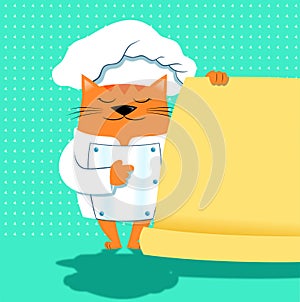 A cat chef with menu