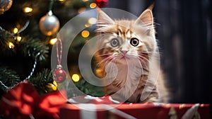 Cat in a Christmas scenery. Ai generative