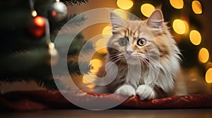 Cat in a Christmas scenery. Ai generative