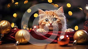 Cat in a Christmas scenery. Ai generative