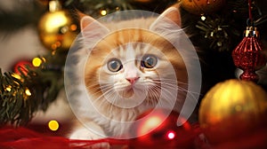 Cat in a Christmass scenery. Ai generative