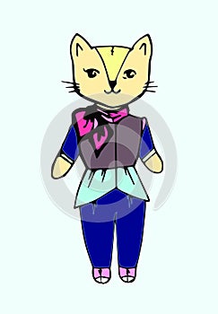 Cat in the clothes painted in the style of graphics .