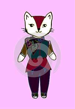 Cat in the clothes painted in the style of graphics .