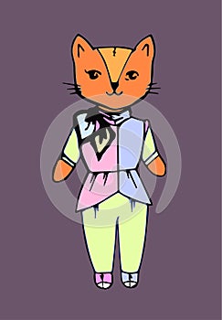 Cat in the clothes painted in the style of graphics .