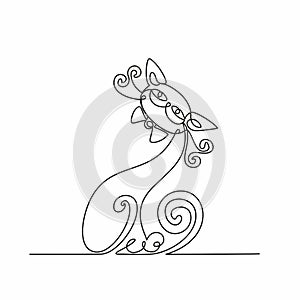 Cat. Continuous line drawing. Funny kitten. White background. Vector.