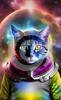 CAT in Cosmonaut Suit Exploring the Space