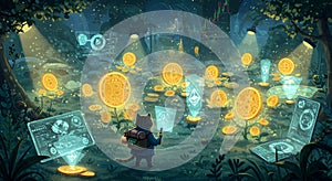 Cat Explorer in the Magical Cryptocurrency Forest