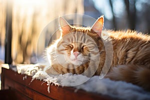 cat curled up sleeping in a warm sunbeam