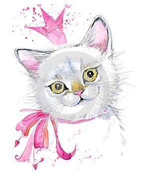 Cat. Cute cat. Watercolor Cat illustration.