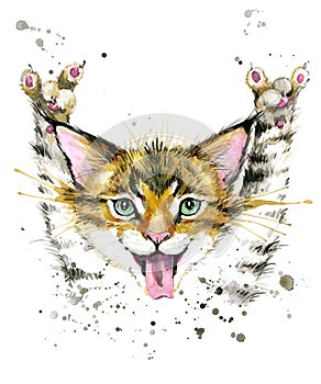 Cat. Cute cat. Watercolor Cat illustration.