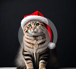 Cat Cute Santa Black Background