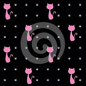 Cat, cute seamless pattern, texture, kittens in pink color, illustration graphic vector.