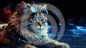 The cat in cyberspace with hackles and flying bits