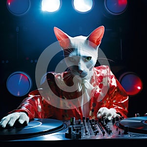 Cat DJ Spinning at Club by Erik Madigan Heck, Generative Ai