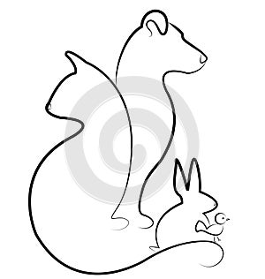 Cat, dog, bird and rabbit logo