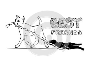 Cat and Dog cartoon characters. Best friends forever. Friendship funny sketch.