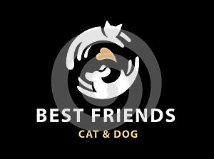 Cat and dog friends emblem, logo