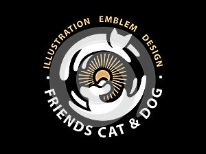 Cat and dog friends emblem, logo