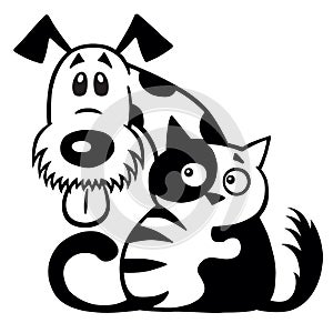 Cat and dog friendship black white