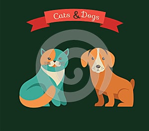 Cat and dog infographics with vector icons set