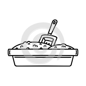 Cat or dog litter toilet vector icon. Container with sand or filler and scoop. Animal care equipment. Simple sketch