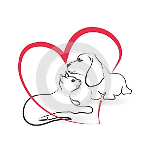 Cat and dog love heart
