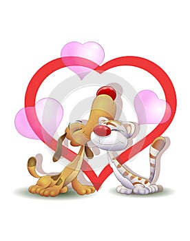 Cat and dog in love, Valentines Day