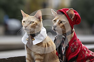 a cat and dog modeling the latest fashions from the runways of paris