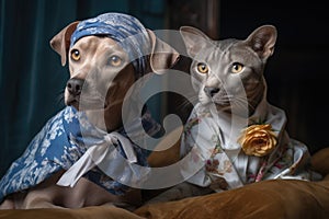 a cat and dog modeling the latest fashions from the runways of paris