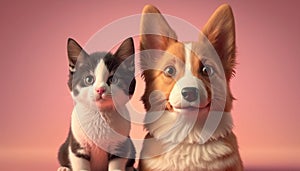 Cat and dog onpink background