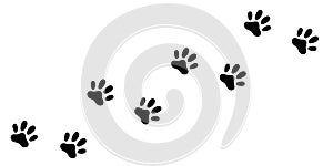 Cat dog paw foot print track diagonal. Footpath trail silhouette. Black footprint set. Cute kawaii animal sign symbol. Flat design