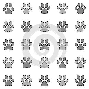 Cat or Dog Paw Print icons. Pet Paw prints creative signs set