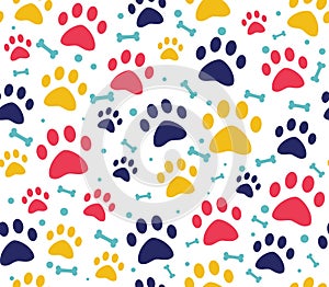 Cat or dog paw seamless patterns. backgrounds for pet shop websites and prints. Animal footprint