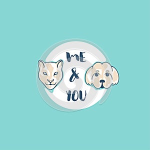 Cat and dog pet illustration. Cute animals icon isolated on light background.