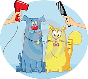 Cat and Dog at Pet Salon Vector Cartoon