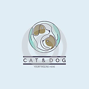 Cat and Dog pet shop care logo design template for brand or company and other