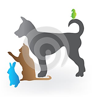 Cat dog rabbit and parrot logo